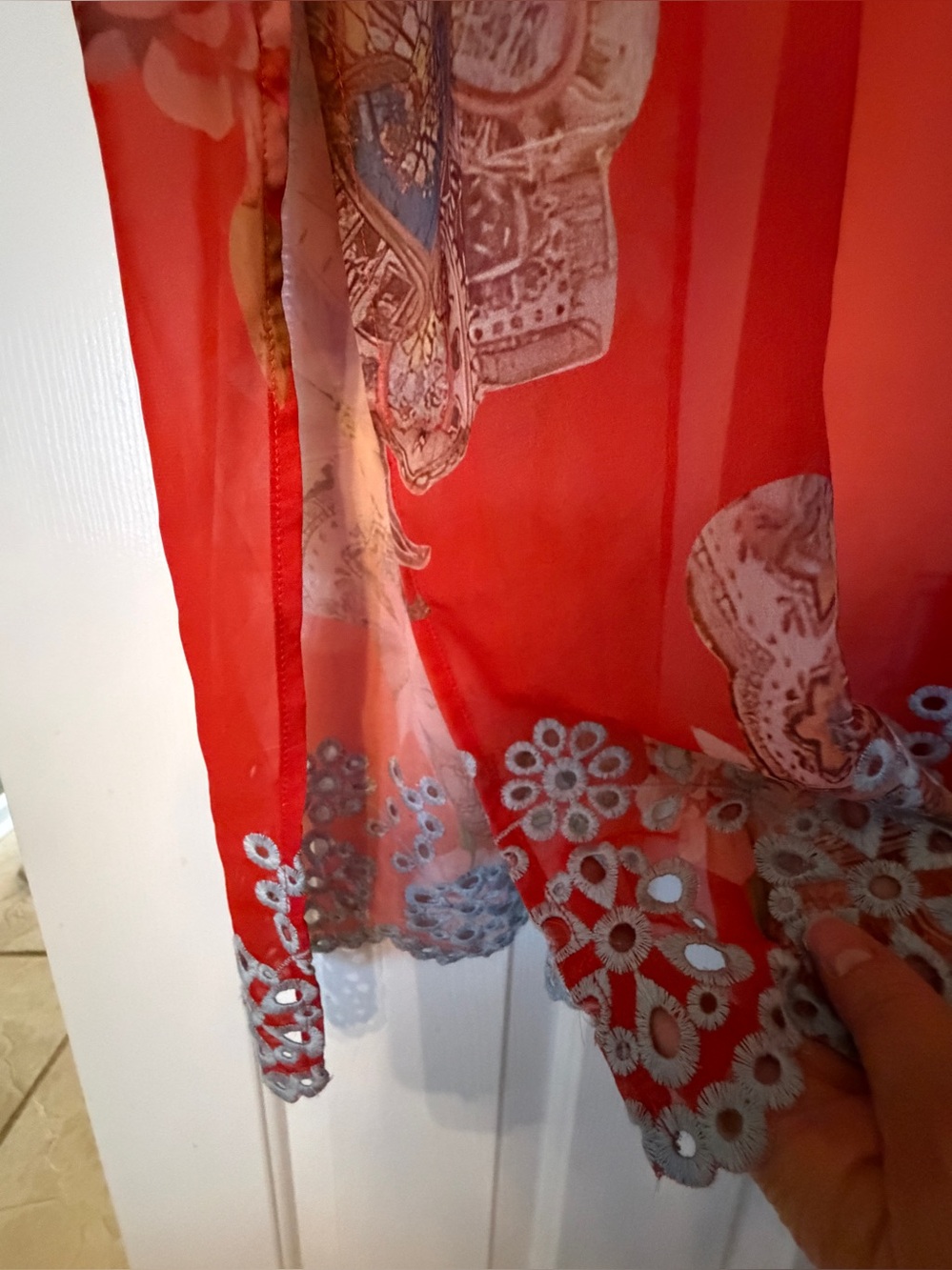Cato Large Sheer Rusty Red Floral Paisley Kimono Jacket with Blue Accents - Picture 9 of 16